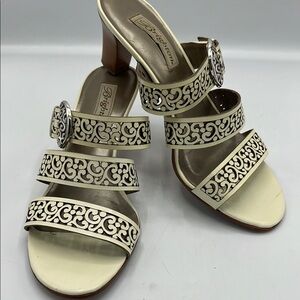 Brighton Cream Heels with Ornate Pattern